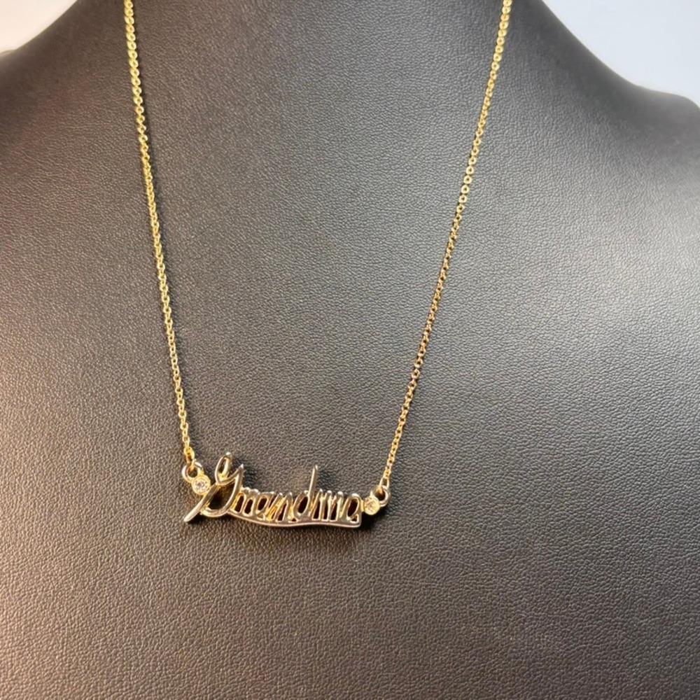 Grandmaβ Script Necklace Gold Tone Rhinestone Accent Gift Minimalist Boho Chic